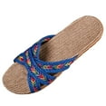 thumbnail image 2 of Women Linen Open Toe Slippers Cross Strap House Non Slip Slides Indoor Summer Soft Comfy Slippers, 260/39-40, 2 of 8