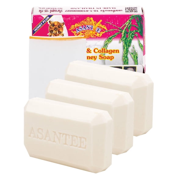 ASANTEE Jabón Corporal Leche de Arroz con Colágeno y Miel 125 g. (Paquete de 3)