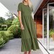 thumbnail image 3 of Vestido Plisado De Mujer Vestido plisado de mujer con cuello redondo Vestido de playa grande con bolsillos (Verde S) Cgtredaw para Mujer Verde T M, 3 of 6