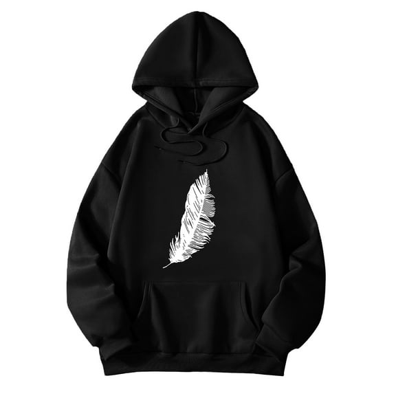 XIAONU Womens Hoodies Feather Pattern Drawstring Hoodie Sweatshirts Baggy Long Sleeves Oversized Pockets Hooded