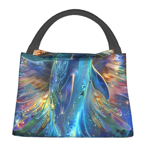 Fotbe Colorful Winged Dolphin Bolsa Térmica Portátil con Estampado, Bolsa de Entrega de Alimentos Aislada, Bolsa Reutilizable de Gran Capacidad para Comidas y Supermercado