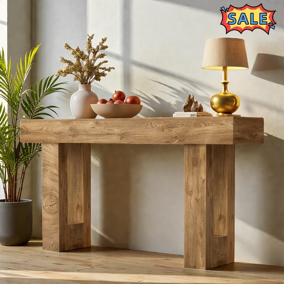 Tcbosik Console Table, 63" Long Farmhouse Entryway Table, Behind Couch Table for Living Room, Hallway, Foyer, Wood Color