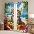 thumbnail image 2 of Erosebridal Kawaii Cat Curtains for Living Room,Summer Holiday 30%-50% Blackout Curtains Set of 2 (38x45),Floral Flower Curtains and Drapes (38x45),Ocean Beach Room Decor, 2 of 6