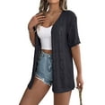 thumbnail image 3 of Women'S Summer Short Sleeve Crochet Cardigan Sweaters Light-Weight Boho Knit Outwear Black L, 3 of 10