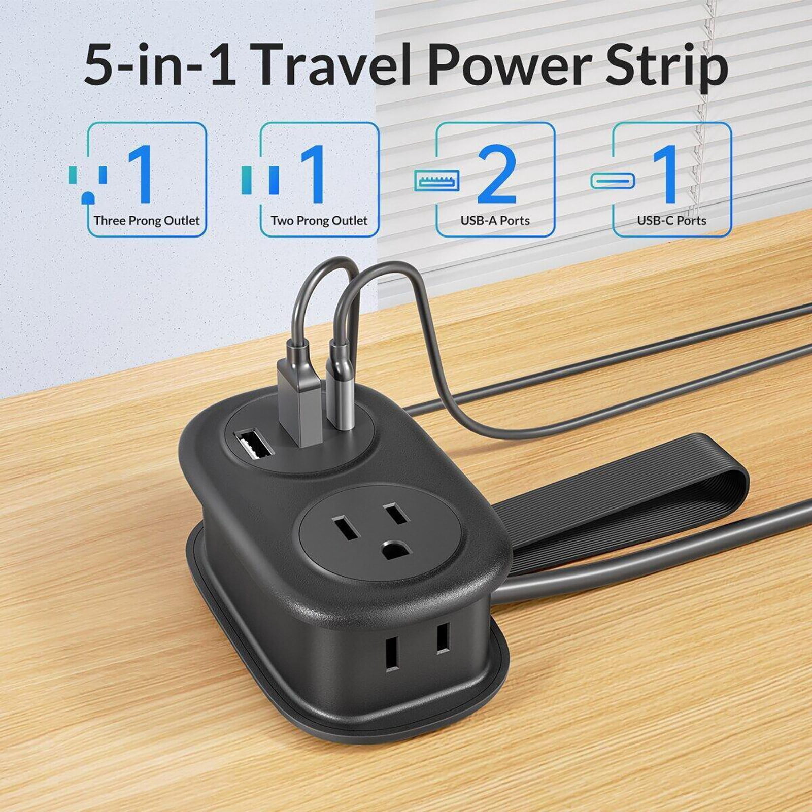 Travel Power Strip, Travel Extension Cord, Mini Extension Cord with 4 Outlets 3 USB Ports (1 USB C) with 4FT Wrapped Short Extension Cord Small Power Strip, Suitable for Home Hotel Travel