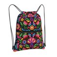 thumbnail image 2 of Wukai Colorful Floral Embroidery Mexican Waterproof Drawstring Backpack with Zipper Pocket,Large Foldable Gym Bag for Women and Men, Perfect for Sports, Yoga, and Travel, 2 of 8