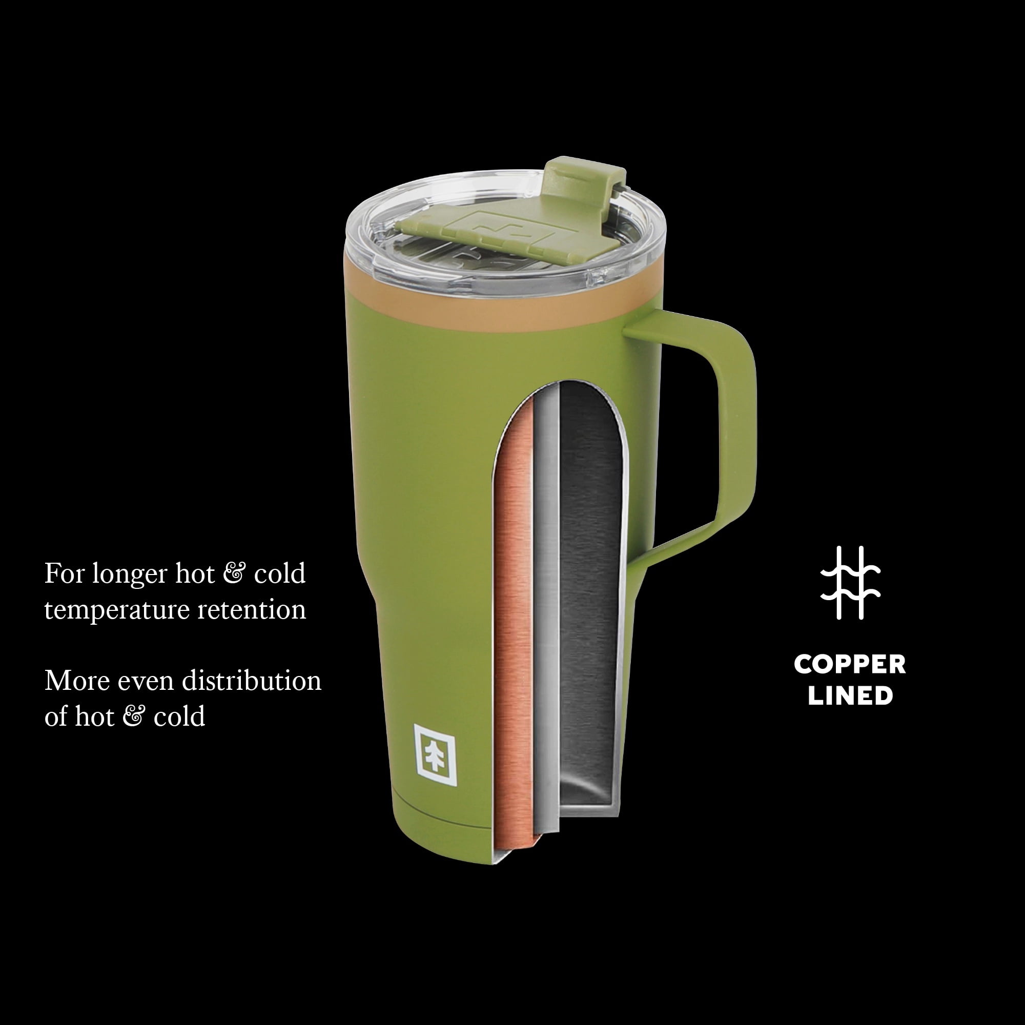 Swiss Tech Stainless Steel Insulated Tumbler with Mug Handle and Leakproof Locking Lid 30oz, 2 pack, Soft Touch Green