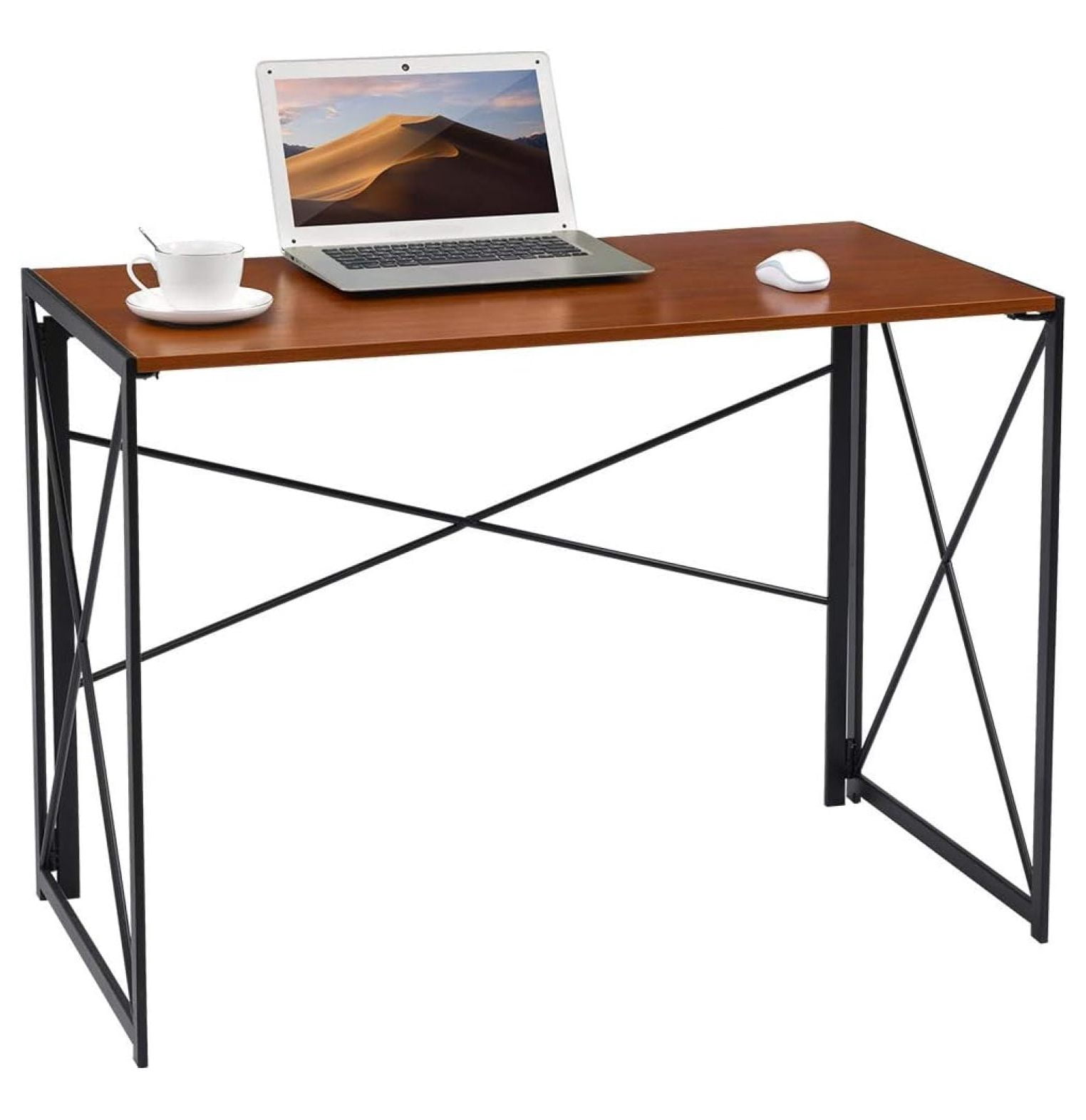 Foxemart Computertisch, 81,3x49,8x74,2 Cm – Stabiler Schreibtisch Aus MDF Mit Aufbewahrungstasche & Haken, Naturfarbe