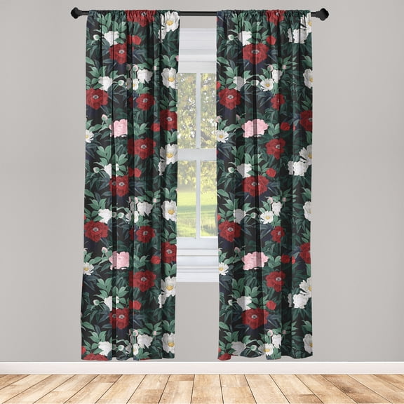 Floral Jungle Window Curtains, Colorful Design Flowers Boho Dreamy Blossom Pattern with Petals, Lightweight Decor 2-Panel Set with Rod Pocket, Pair of - 28"x95", Almond Green Ruby Ivory, by Ambesonne
