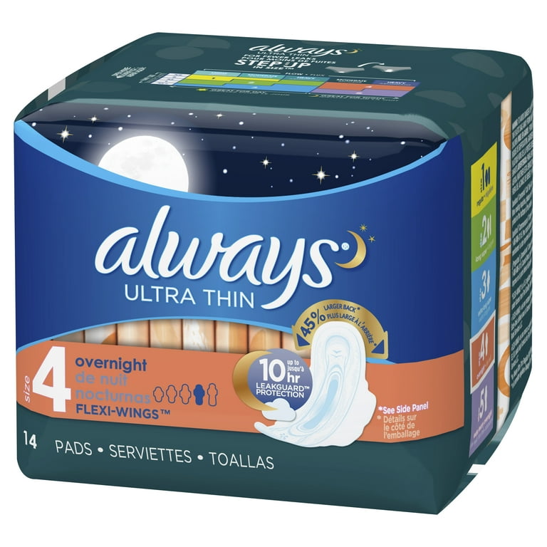 Always Ultra Thin Size 4 Overnight Pads With Wings, Unscented, 28 count  (Pack of 3),Packaging May Vary