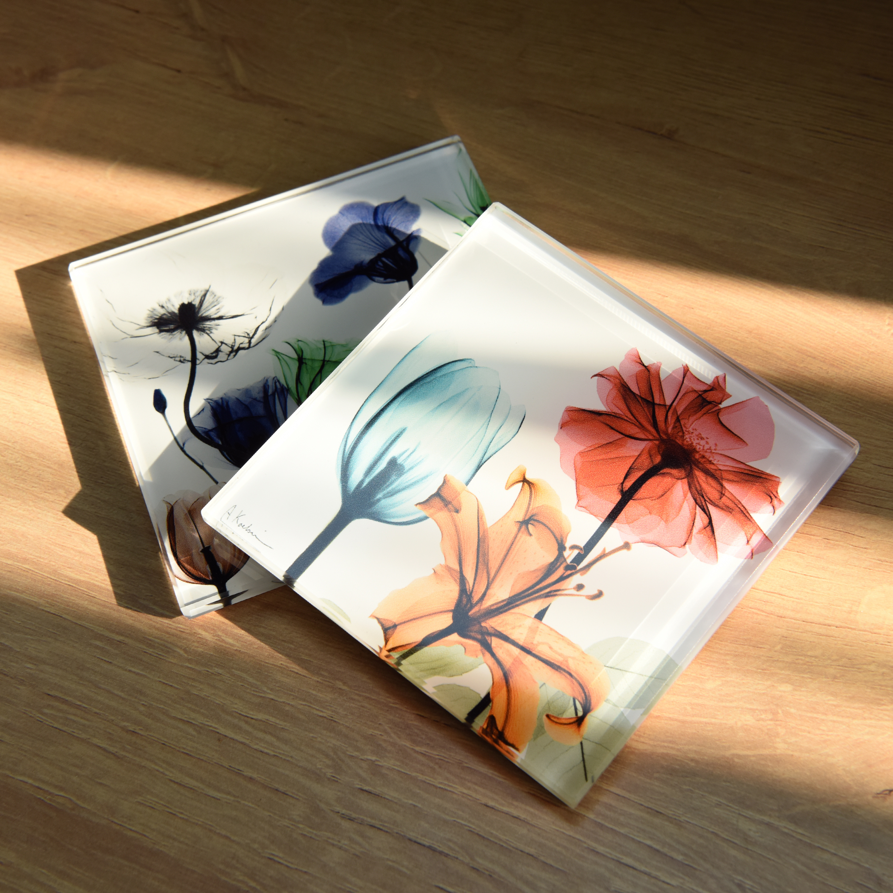 Pretty Bouquet Coasters Super White Glass Coasters with Cork Bottom - set of 12 florals