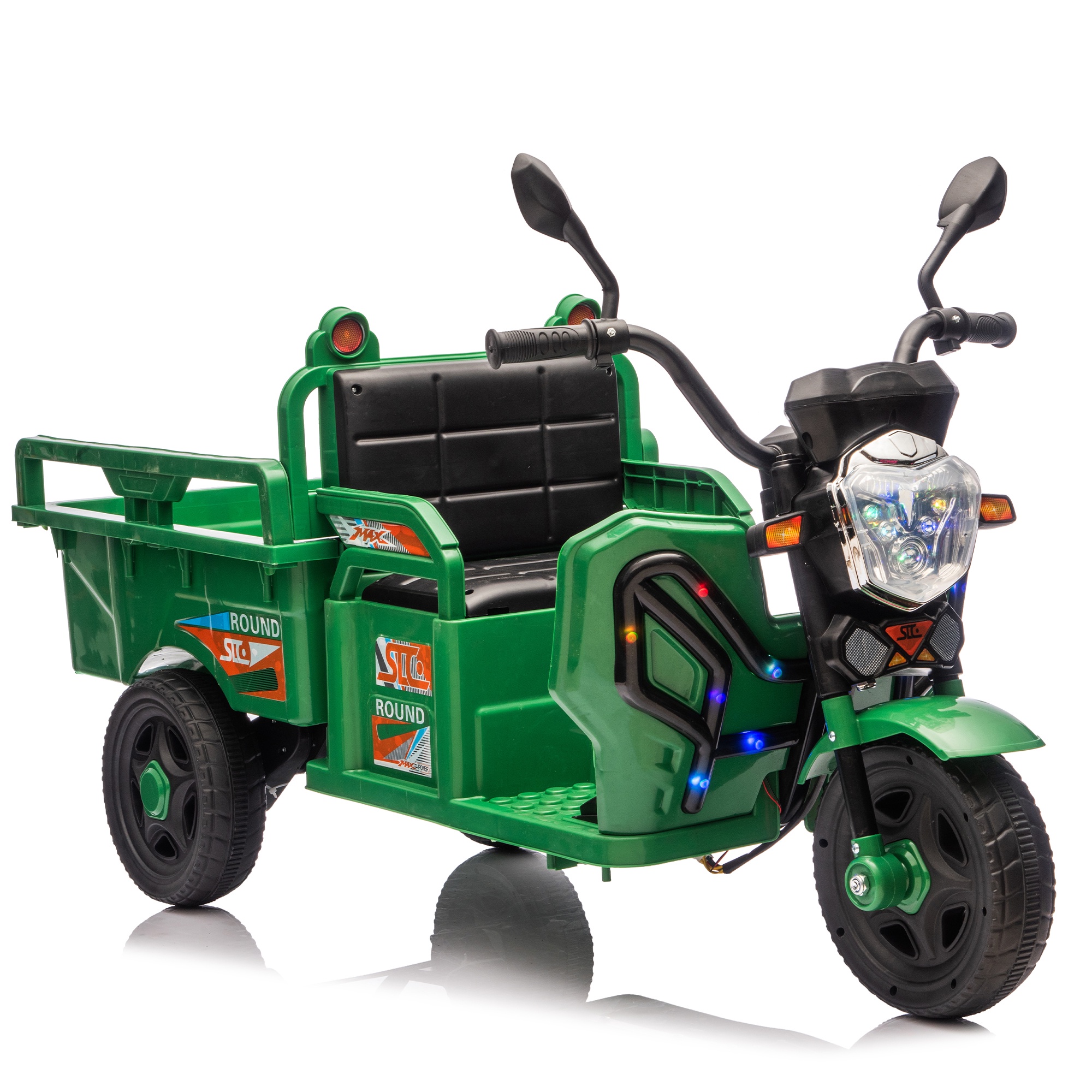 iRerts 12V Ride on Toys, Electric 3 Wheel Ride on Cargo Trucks with LED Lights, Music, Large Storage Space, Powered Ride on Cars Electric Trike for Kids Toddlers Ages 3-6, Green