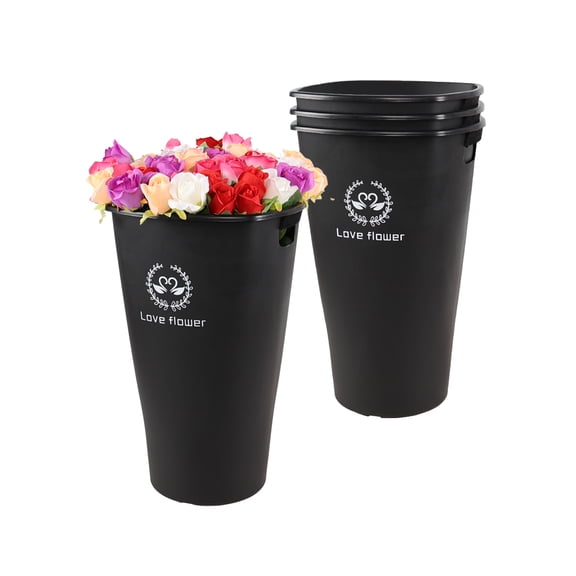 Haodehen 19.68" Tall Large Plastic Floral Bucket, 4 Pack French Flower Bucket with Cutout Handles, Black