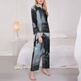 thumbnail image 3 of Fuzoiu Valley Gray Dragon Print Women's Long-Sleeved Pajama,Lounge Button Down Nightwear,Womens Notch Collar Pajama Set-Medium, 3 of 7
