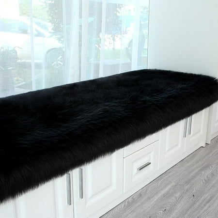 

Nvzi Solid Color Plush Table Runner Faux Sheepskin Decorative Shaggy Dresser Scarf Not-Slip Desk Pad Luxury False Fur Dresser Tablecloth-black 90x210cm(35.43x82.68inch)