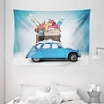 thumbnail image 1 of Winter Tapestry, Traveling Themed Snowy Image Ski Baggage Items Blue Vintage Car Holiday Photograph, Wall Hanging for Bedroom Living Room Dorm Decor, 80W X 60L Inches, Multicolor, by Ambesonne, 1 of 2