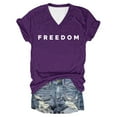 thumbnail image 5 of Freedom T Shirt Women V Neck Short Long Sleeve Letter Prints Basic Top Fashion Tee Breathable Stretch Classic Casual Loose Fit Daily Wear, 5 of 5