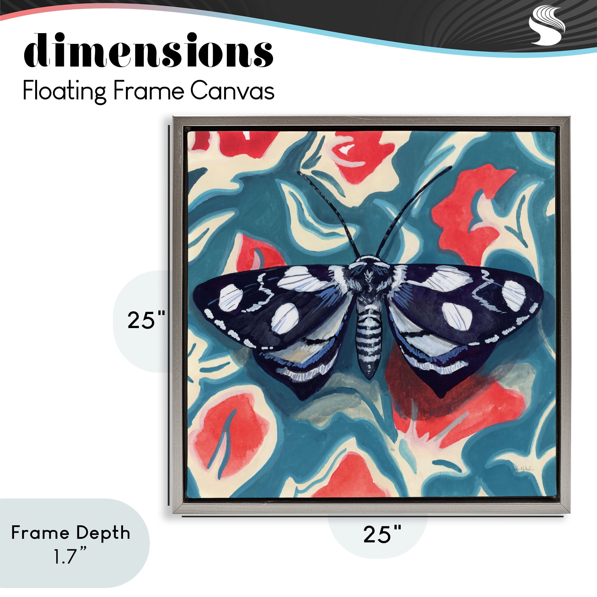 Stupell Industries Symmetrical Moth On Beautiful Flowers Gray Framed Floater Canvas Wall Art, design by Kate Jarvik Birch