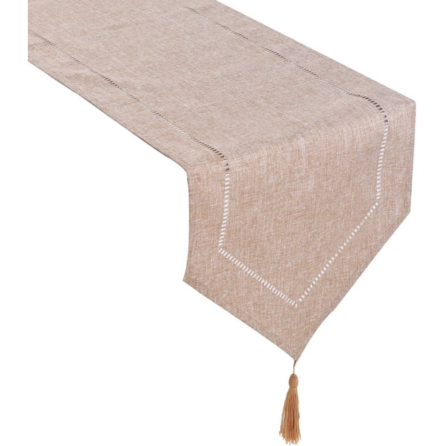 GFDYREE Decorative Linen Table Runner with Tassels Tabletop Collection 14 x 72 Inches Table Runners for Everyday Dining Wedding Party Holiday Home Decor (14" x 72", Light Coffee)