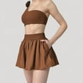 thumbnail image 4 of Women's High Waist Pleated Mini Skirt with Wide Waistband and Side Pockets - Small, Brown, 4 of 7