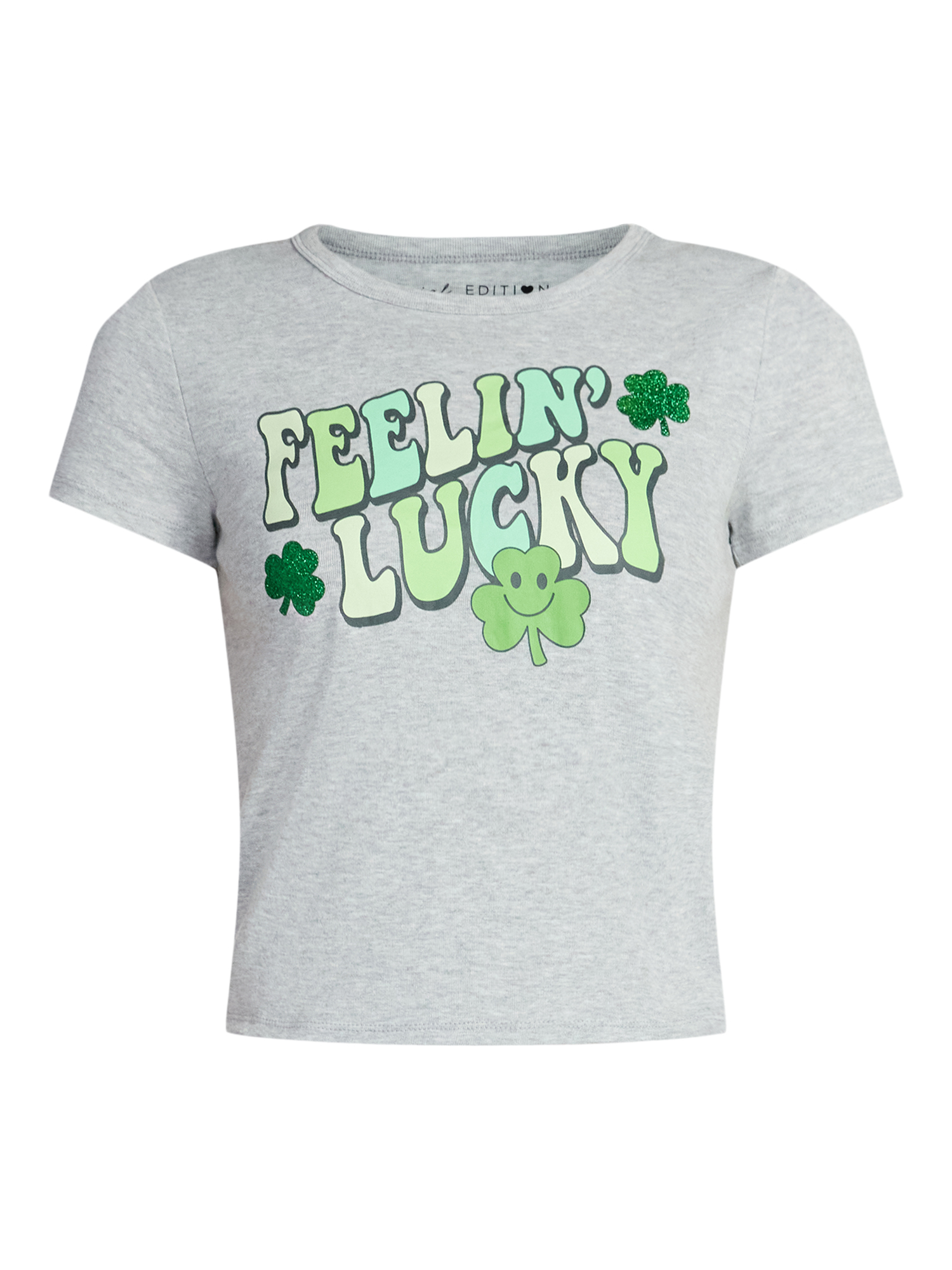 St. Patrick's Day Women's Feel Lucky Graphic Tee with Short Sleeves, Sizes XXS-XXL