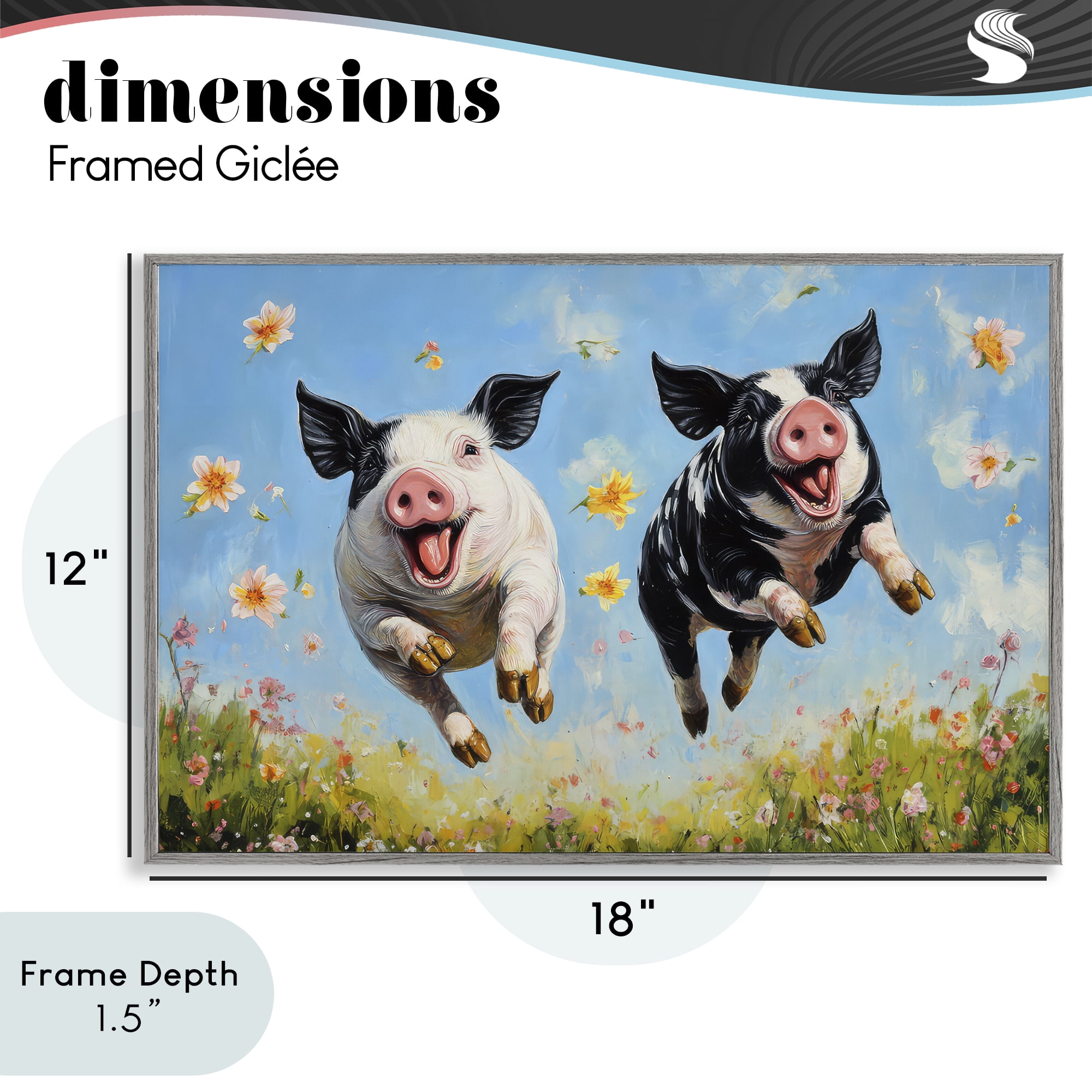 Stupell Industries Flying Pigs & Flowers Gray Framed Giclee Art, design by The Wands Want