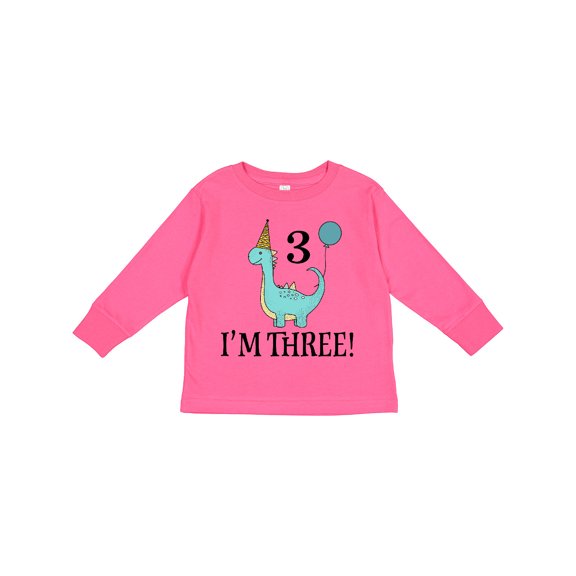 Inktastic 3rd Birthday 3 Year Old Dinosaur Party Boys or Girls Long Sleeve Toddler T-Shirt