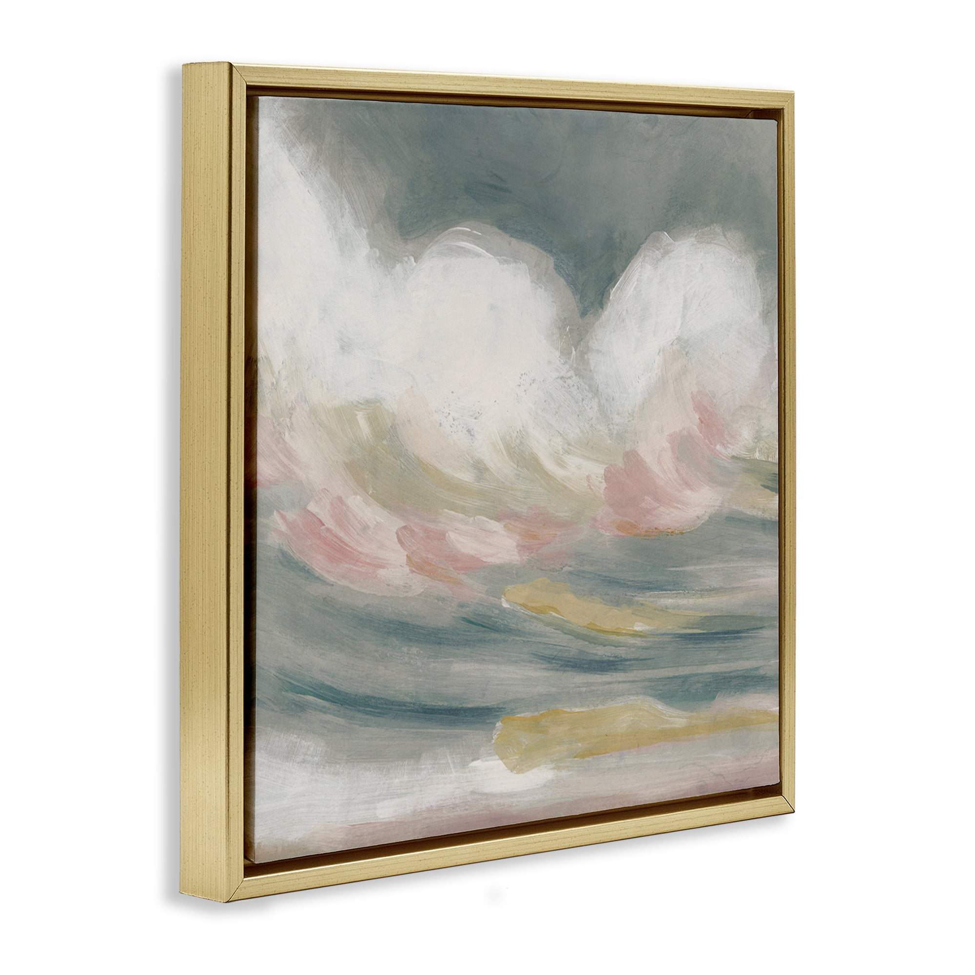 Stupell Industries Stormy Rolling Waves Landscape Painting Gold Floater Framed Canvas Art Print Wall Art, 25 x 25