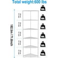 thumbnail image 3 of Wire Shelving Unit 6 Tier NSF Metal Corner Shelf , 600lbs Capacity Heavy Duty Adjustable Pentagonal Storage Rack with Shelf Liners for Kitchen Garage Office Room Corner, 72"H x 20"L x 20"D - White, 3 of 16