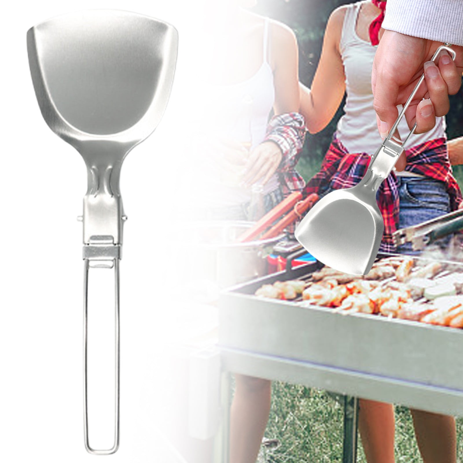 Camping Cooking Utensils,Foldable Lightweight Stainless Steel Spatula,Multipurpose Metal Cooking Turner,8x2.7 Inch Folding Grill Shovel,Camping Cooking Utensil for Backpacking,Picnic,Barbecue