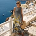thumbnail image 3 of Xoenoiee Yellow Floral Rock Ink-Wash Print Women's 2026 Summer Casual Crewneck Boho Maxi Dress, Ankle-Length Sleeveless Sundress with Pocket, Cotton Linen Loose Fit Tank Dress Resort Wear, Size S, 3 of 7