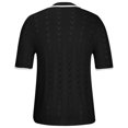 thumbnail image 4 of Lovskoo Mens Button Down Short Sleeve Shirt Collared Shirt Trendy Knit Hollow Out Casual Solid Color Blouse Shirt Black, 4 of 6