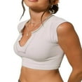 thumbnail image 1 of PENGXIANG Women Short Sleeve T-Shirt V Neck Ribbed Knit Crop Top Contrast Color Slim Fitted Casual Basic Tee Top, 1 of 6