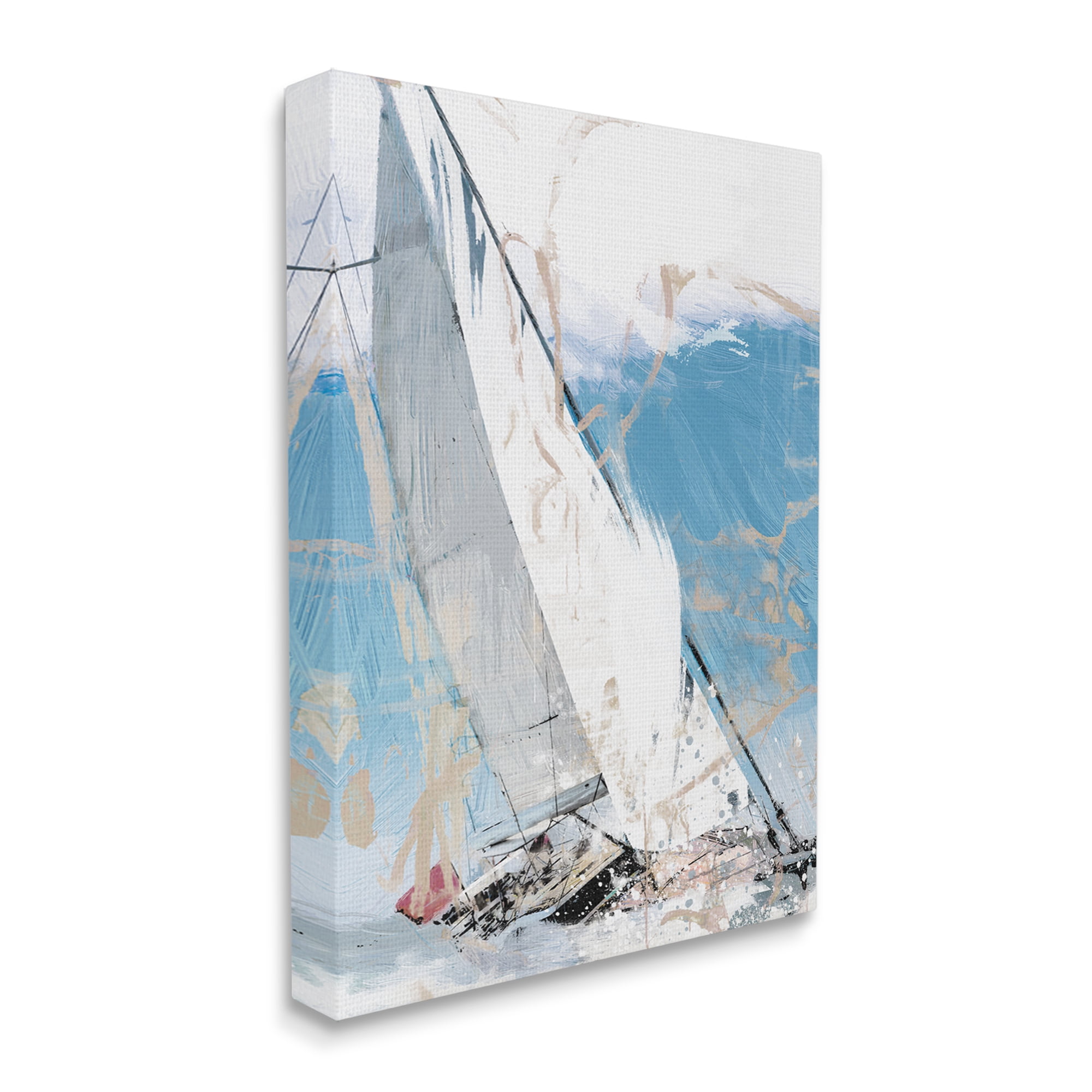 Stupell Industries Abstract Sailboat Waves Transportation Painting Gallery Wrapped Canvas Art Print Wall Art, 16 x 20