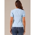 thumbnail image 4 of DARING DIVA Women's Gingham Top Peter Pan Collar Plaid Shirt XL Sky Blue, 4 of 6