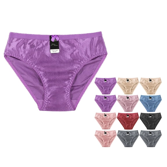 Women's Satin Smooth Nylon Blend Panties Stretch Bikini Briefs 12 Pack (L)