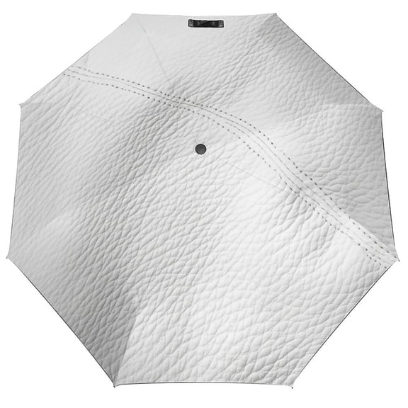 POBUDS Windproof Automatic Umbrella – Steel-Carbon Fiber Frame, UV-Blocking Black Coating Inside, Auto Open/Close - White Leather Texture