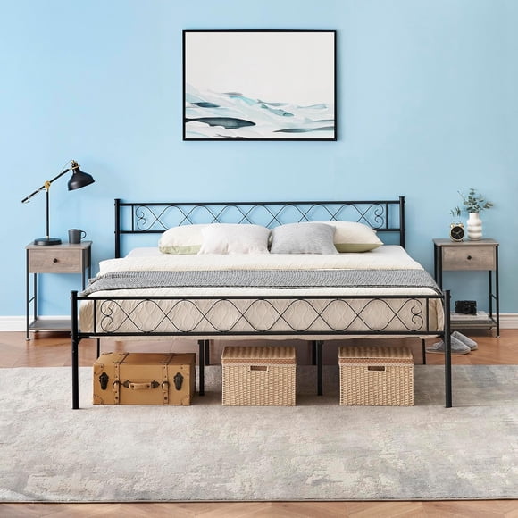 Bingirl California King - Sized Metal Platform Bed Frame Featuring Headboard and Footboard with an Iron Heart Design