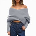 thumbnail image 2 of Towmus Off The Shoulder Tops for Women Long Sleeve Going Out Y2K Tops Knit Pullover Fall Outfits ,Light Gray ,One Size, 2 of 5