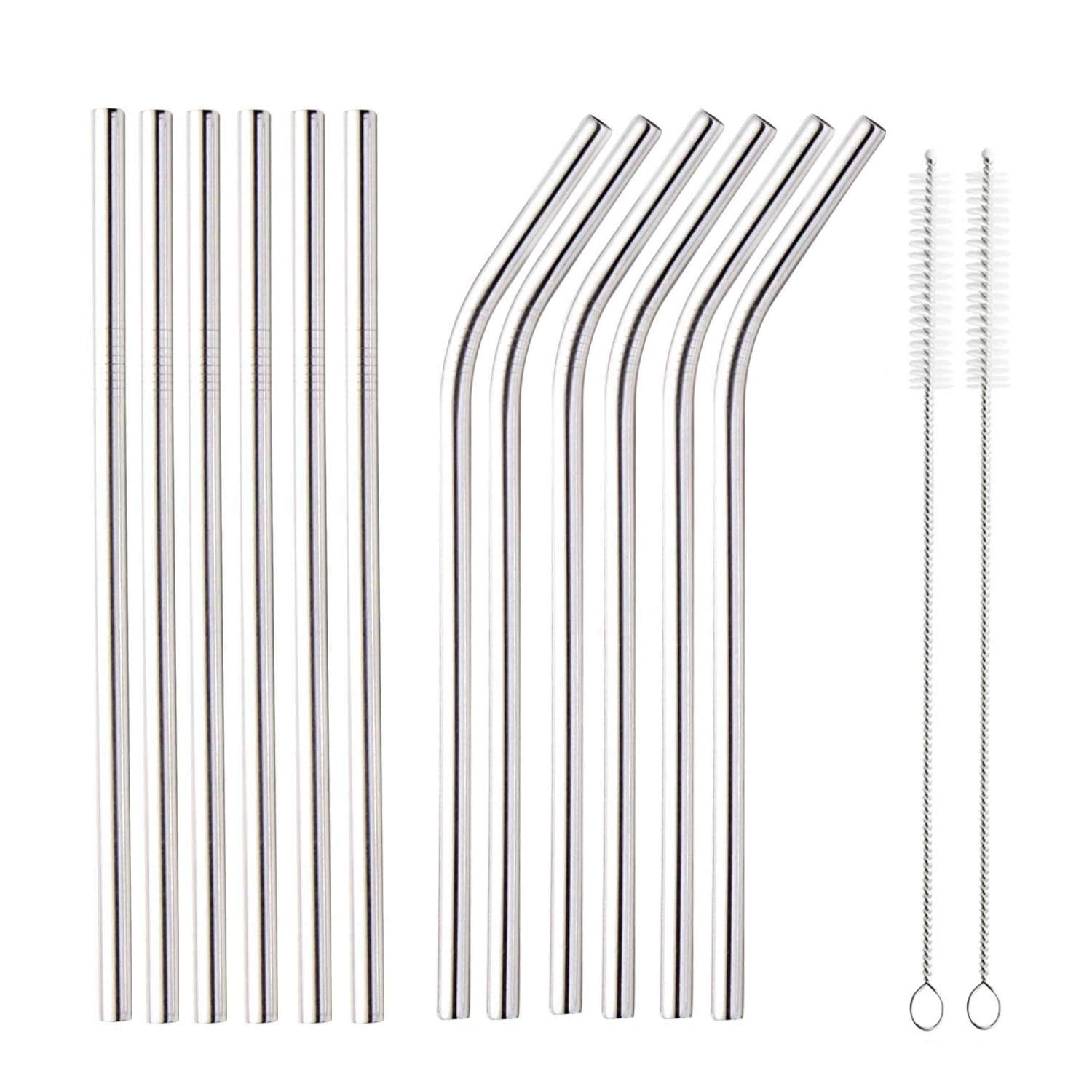 304 Stainless Steel Straws Reusable, 12 Metal Drinking Straws In A Set
