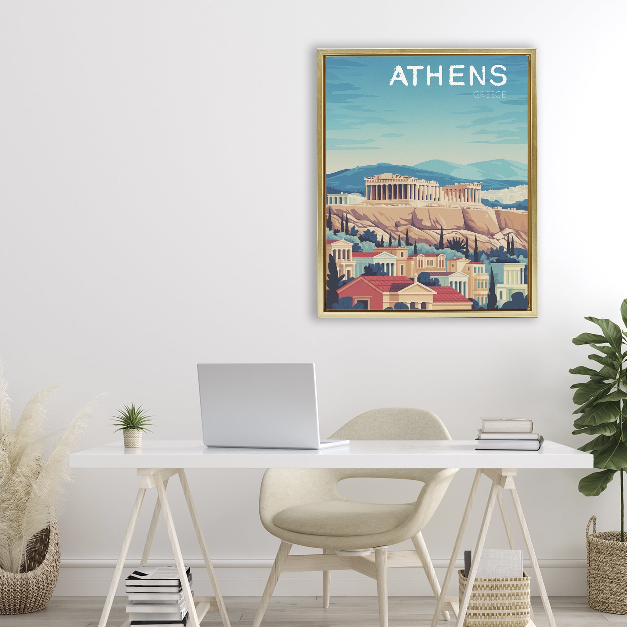 Stupell Industries Athens Topography Cityscape Gold Framed Floater Canvas Wall Art, design by Andreas Magnusson