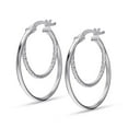 thumbnail image 4 of LeCalla 925 Sterling Silver Textured Hoop Earrings Lightweight Circular Double Layered Hoop Earrings for Women Teen 27MM, 4 of 6