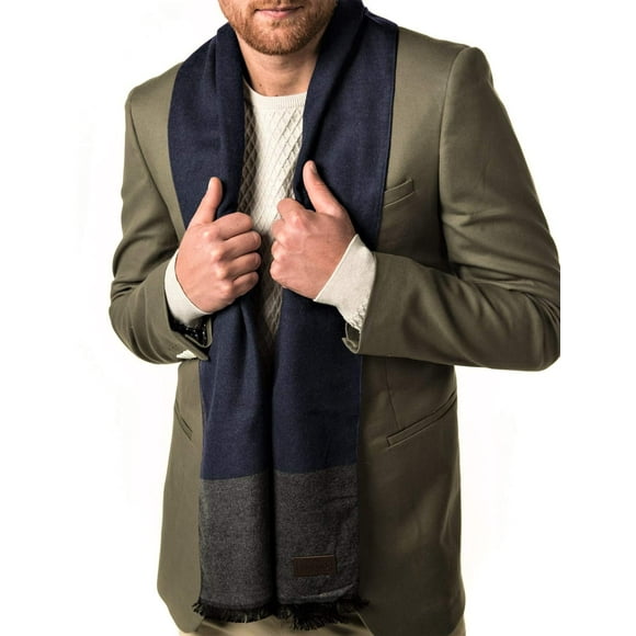 Marino’s Foulard d'Hiver en Cachemire pour Hommes, 100 % Coton, dans une Élégante Boîte Cadeau - Bleu/gris - Taille Unique