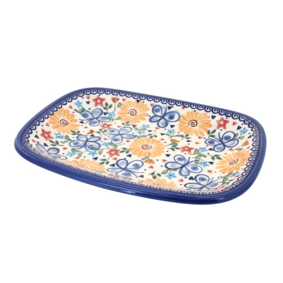 Blue Rose Polish Pottery Butterfly Small Rectangular Serving Platter