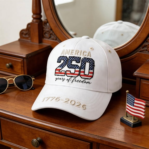 America 250 Years of Freedom Baseball Cap, USA 250th Anniversary Hat Commemorative Cap with Patriotic Print, 250 Anniversary USA Hat for Men Women, White