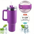 thumbnail image 3 of Botella de agua de gran capacidad de 40 oz con asa y tapa con pajita, aislante, reutilizable, de acero inoxidable, taza de viaje, color rosa, novedad de 2024, 3 of 11