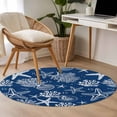 thumbnail image 4 of Round Area Rug 4 Ft, Navy Blue Coastal Washable Non-Slip Circle Carpet for Living Room/Bedroom, Nautical Beach Starfish Coral Summer Low-Profile Crawling Mats Collection Rugs for Indoor, 4 of 8