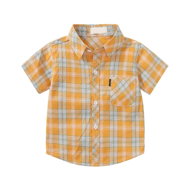 DXOUPM Girls Short Sleeved Shirt Versatile Lapel Button Down Plaid Tops Kids Trendy Clothes