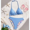 thumbnail image 5 of CCRFTGI Girls Swimsuit 2 Piece V Neck Bikini Set Cute Floral Gingham Halter Triangle Wireless Bikini Bathing Suit Summer Swimwear with Adjustable Strap Purple 12-13 Years, 5 of 7