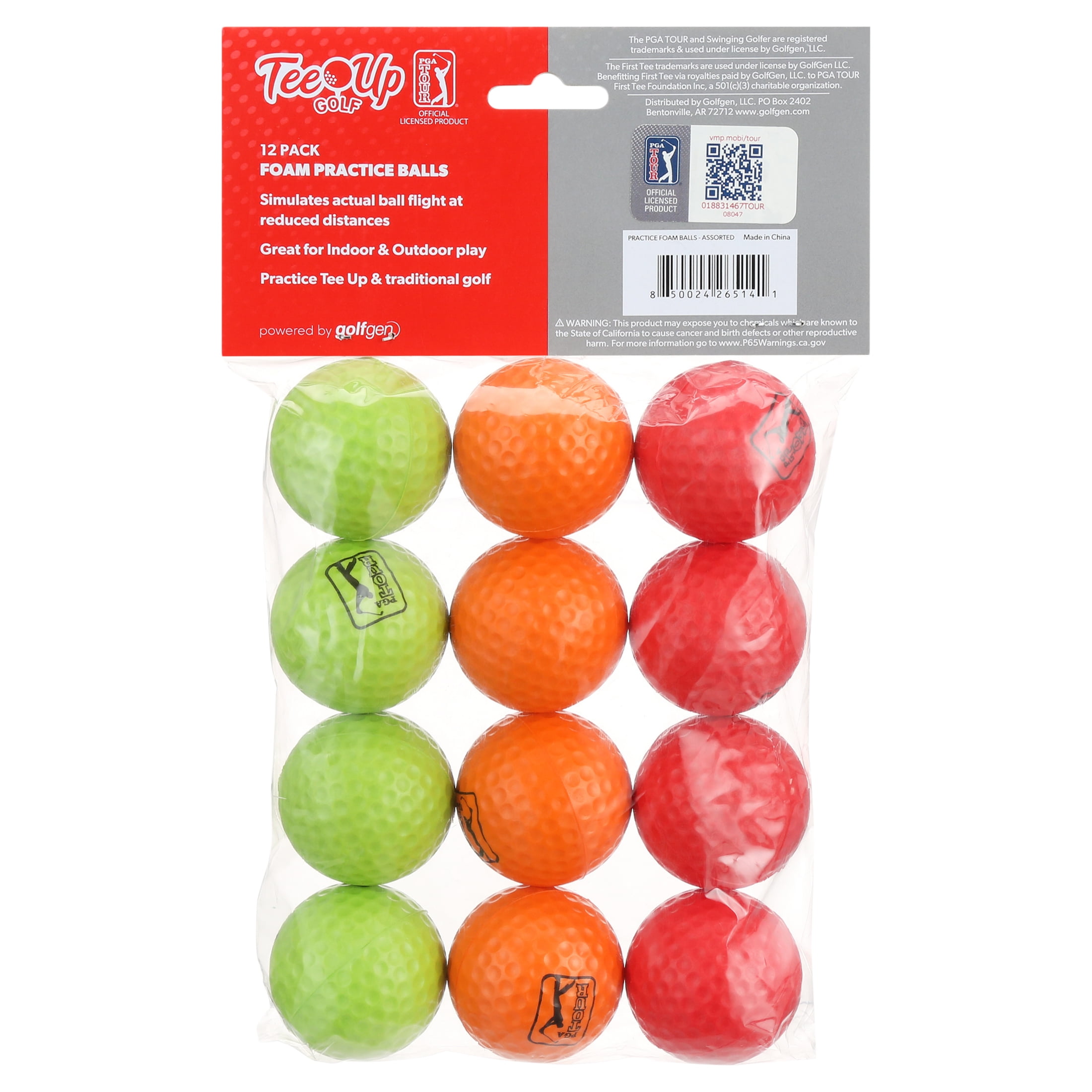 PGA Tour TeeUp Practice Foam Golf Balls, 12 Pack, Multicolor